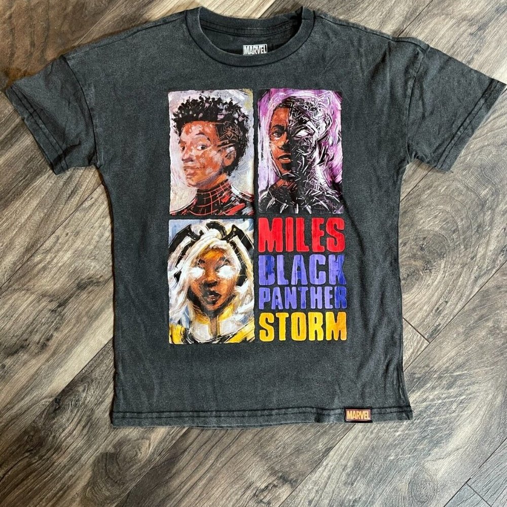 NWOT Miles‎ Morales Black Panther Storm Marvel Boy's T-Shirt Grey
